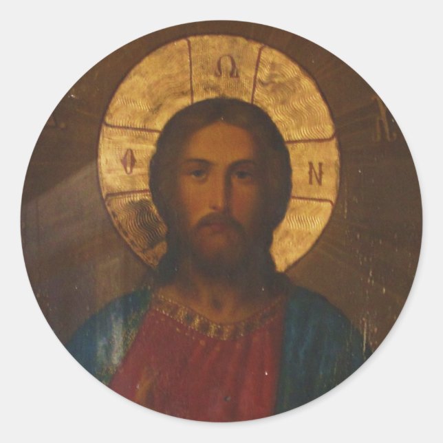 VINTAG GREEK ORTHODOX ICON RUNDER AUFKLEBER (Vorderseite)