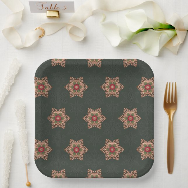 Vintag Green Christmas Holly Celtic Star Pattern Pappteller (Hochzeit)