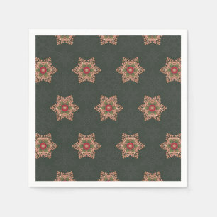 Vintag Green Christmas Holly Celtic Star Pattern Serviette