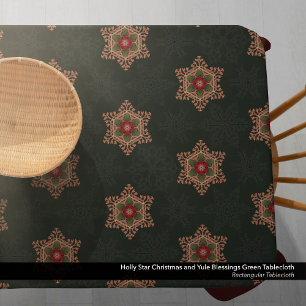 Vintag Green Christmas Holly Celtic Star Pattern Tischdecke