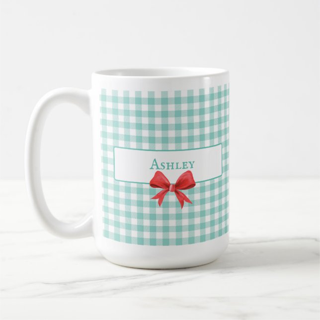 Vintag Green Gingham Bow Tasse (Links)