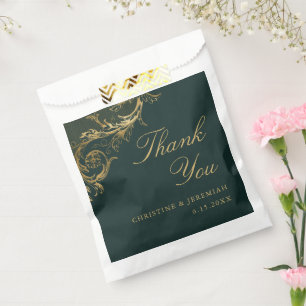 Vintag Green Gold Floral Damask Hochzeit Danke Geschenktütchen