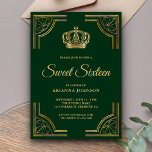 Vintag Green Gold Verziert Crown 16 . Geburtstag Einladung<br><div class="desc">Erleben Sie Ihren Aufenthalt in 16 . Geburtstag mit diesem königlichen Thema. Freuen Sie sich auf eine verzierte Goldgrenze und eine wunderschöne Krone. Fügen Sie einfach Ihre Veranstaltungsdetails zu dieser einfach zu bedienenden Vorlage hinzu, um sie zu einer einmaligen Einladung zu machen. Dreh die Karte um ein schönes Goldmuster auf...</div>