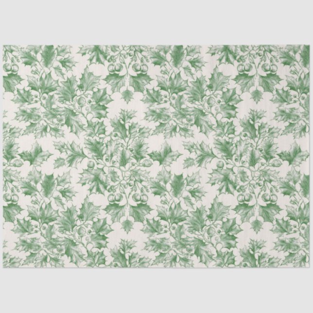 Vintag Green Holly Decoupage Seidenpapier (Vorderseite)