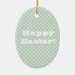 Vintag Green Polka Dot Happy Oaster Keramik Ornament