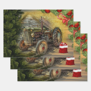 Vintag Green Tractor Barn Weihnachten Geschenkpapier Set