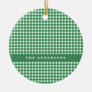 Vintag Green und White Gingham Kariert Personalisi Keramik Ornament