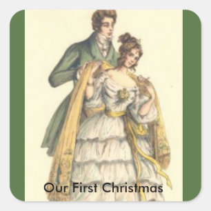 Vintag Green Viktorianisch unsere ersten Weihnacht Quadratischer Aufkleber