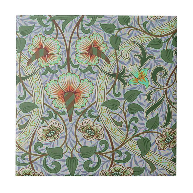 Vintag Green William Morris Daffodil Floral Fliese (Vorderseite)