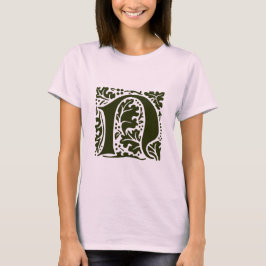Vintag Green William Morris Letter N Monogram T-Shirt