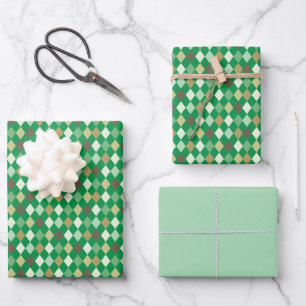 Vintag Greenery Retro Gingham Kariertes Muster Geschenkpapier Set