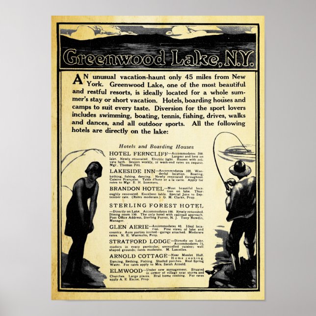 Vintag Greenwood Lake NY Travel Print Poster (Vorne)