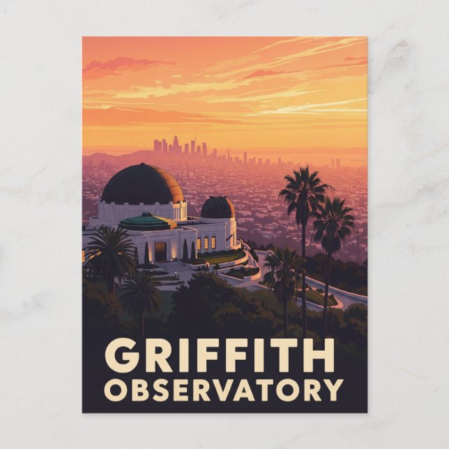 Vintag Griffith Observatory Los Angeles Sunset Postkarte (Vorderseite)