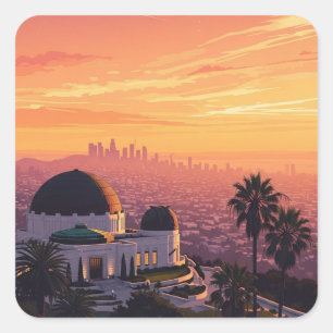 Vintag Griffith Observatory Los Angeles Sunset Quadratischer Aufkleber