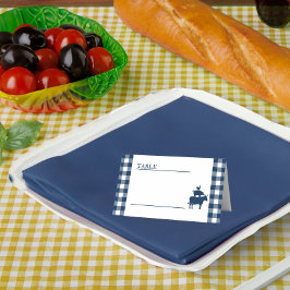 Vintag GRILLEN Navy Blue Gingham Wedding Platzkarte