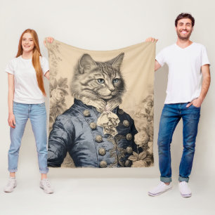 Vintag Grissaile Cat Gentleman Botanische Rose Fleecedecke
