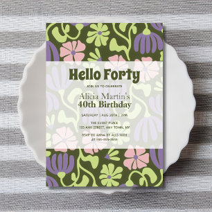Vintag Groovy Blume Hallo 40. Geburtstag Einladung