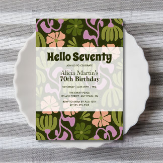 Vintag Groovy Blume Hallo 70. Geburtstag Einladung