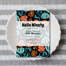 Vintag Groovy Blume Hallo 90. Geburtstag Einladung