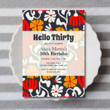Vintag Groovy Blume Hello Thirty Navy Geburtstag