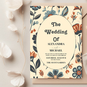 Vintag Groovy Moderne Hochzeit mit Blumen Einladung