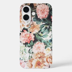 Vintag-grün-pink-gelb-gelb-zitronenbraune Blumen iPhone 16 Hülle