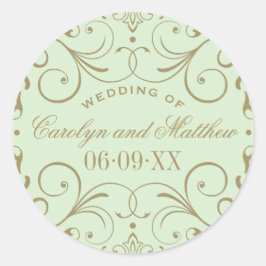 Vintag-grüne Antique-Blüh-Hochzeitsmonogramm Runder Aufkleber
