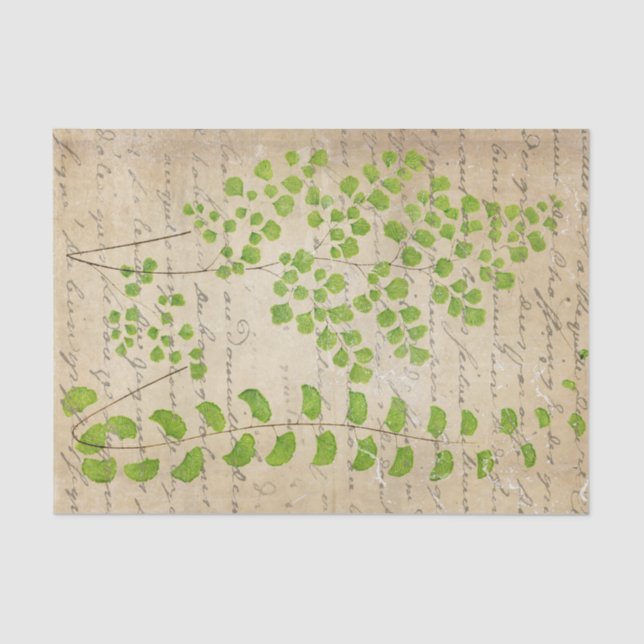 Vintag grüne Blumendekoupage Seidenpapier (Vorderseite)