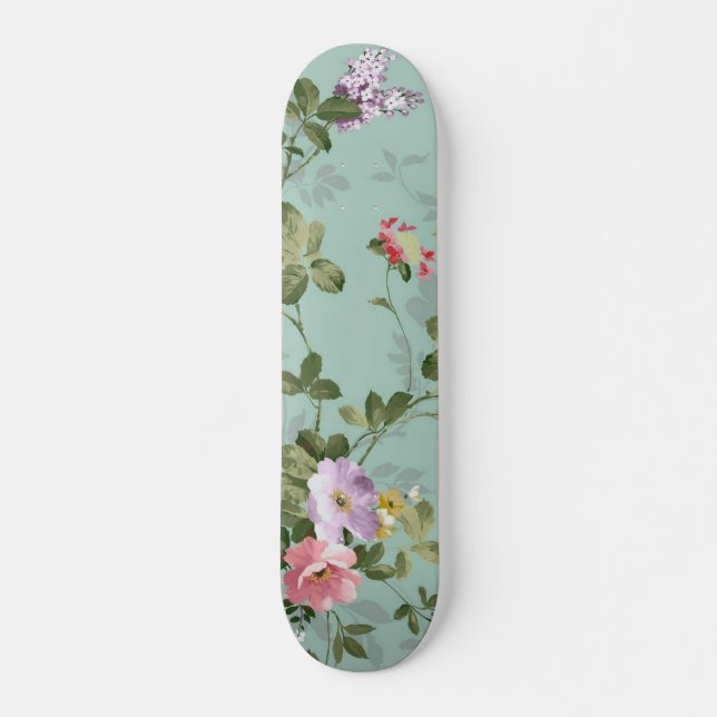 Vintag grünes Blumendesign Skateboard (Vorne)