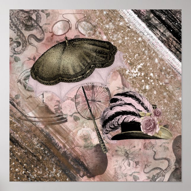 Vintag Grunge Steampunk Glam Viktorianisch Hat Poster (Vorne)