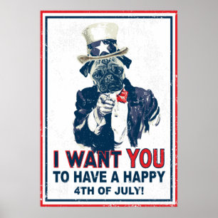 Vintag Grunge Uncle Sam 4. Juli Mops Poster