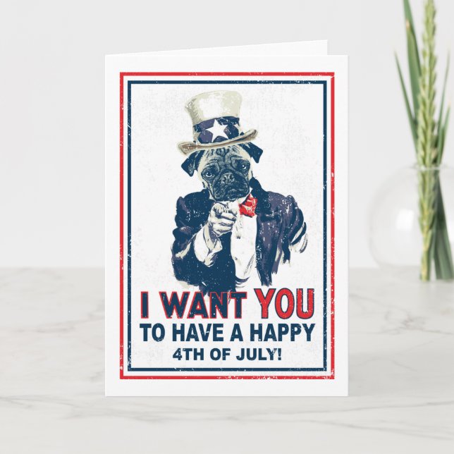 Vintag Grunge Uncle Sam Mops 4. Juli Karte (Vorderseite)