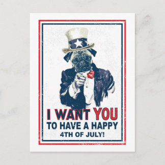 Vintag Grunge Uncle Sam Mops 4. Juli Postkarte