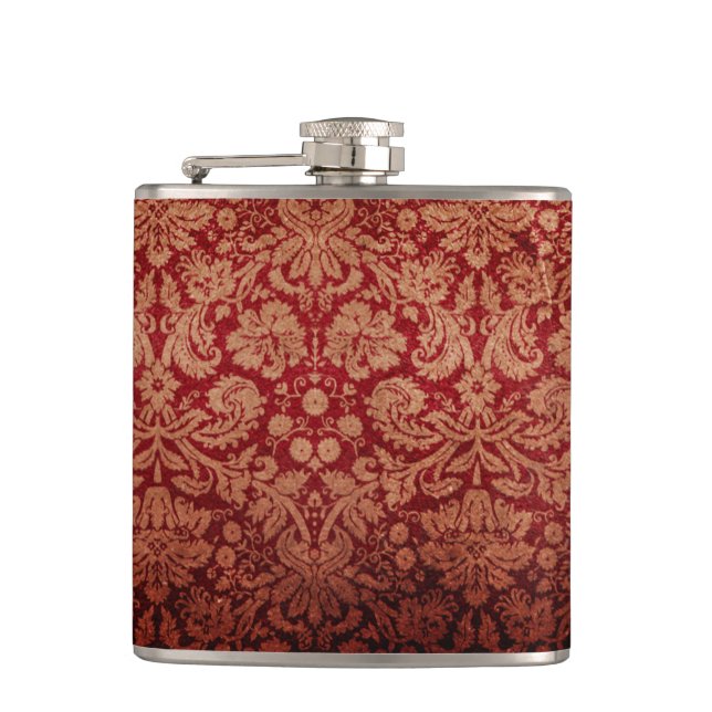 Vintag Grungy Red Damask Flachmann (Vorderseite)