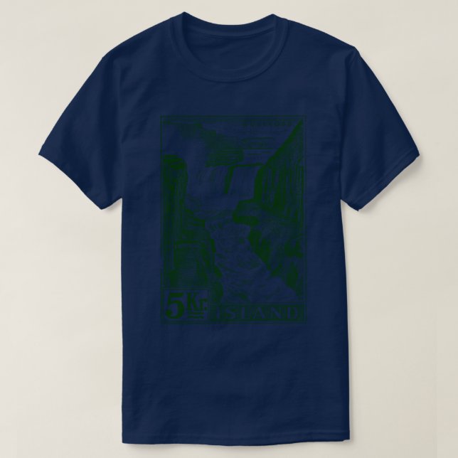 Vintag Gullfoss Briefmarke Design T-Shirt (Design vorne)