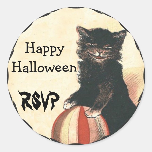 Vintag HALLOWEEN Black Cat UAWG Runder Aufkleber (Vorderseite)