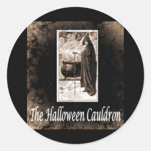 Vintag Halloween Cauldron B&W Runder Aufkleber