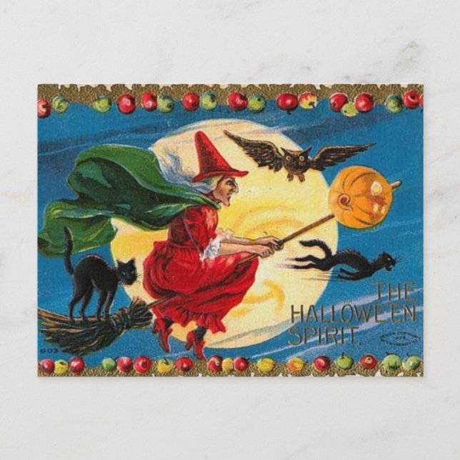 Vintag - Halloween - Der Halloween-Geist Postkarte (Vorderseite)