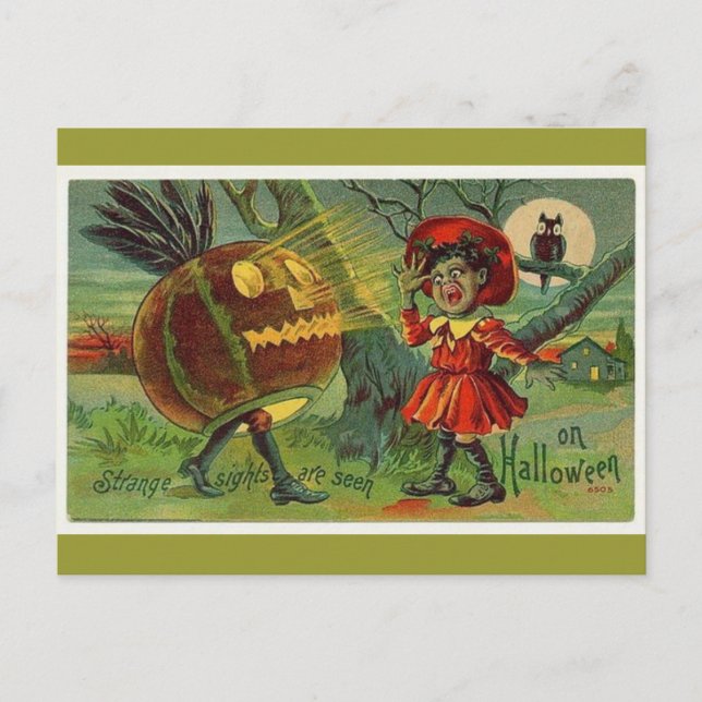 Vintag-halloween-girl-Kürbiskarte Postkarte (Vorderseite)