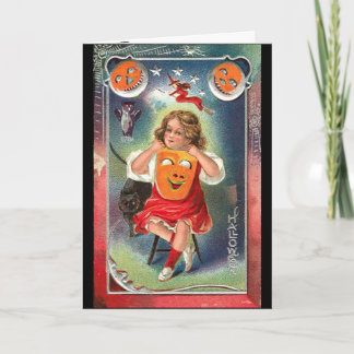 Vintag - Halloween Girl mit Maske Karte
