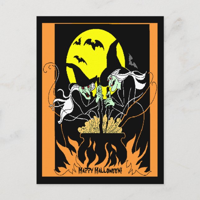 Vintag Halloween Hexen Cauldron Postkarte (Vorderseite)