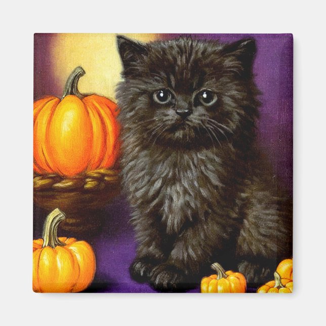 Vintag Halloween Kitten Magnet (Vorne)