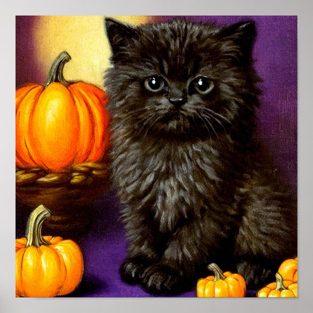 Vintag Halloween Kitten Poster (Vorne)