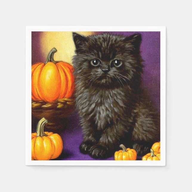 Vintag Halloween Kitten Serviette (Vorderseite)