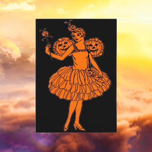 Vintag Halloween Pumpkin Fairy Karte