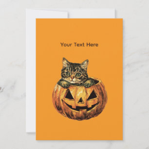 Vintag Halloween Pumpkin Kitty Einladung
