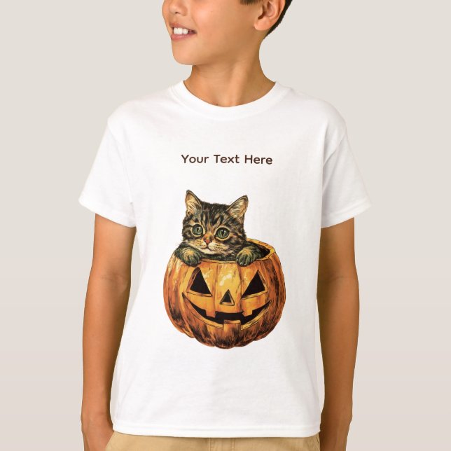 Vintag Halloween Pumpkin Kitty T-Shirt (Vorderseite)