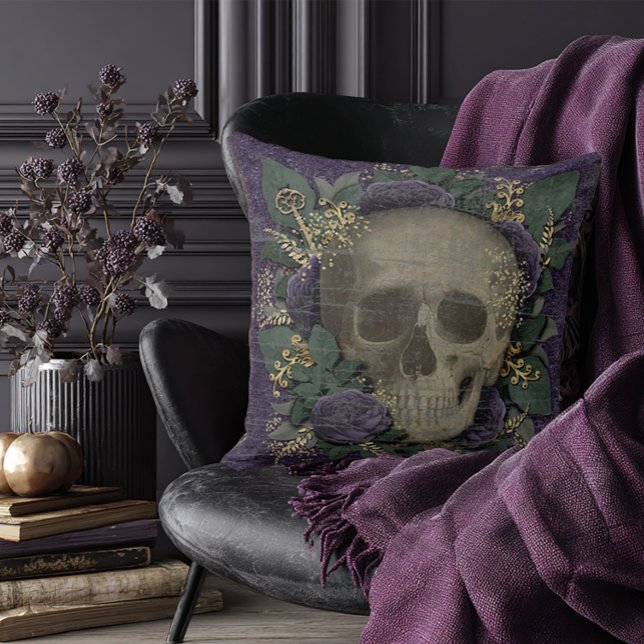 Vintag Halloween Skull Kissen (Purple Floral Skull Pillow)
