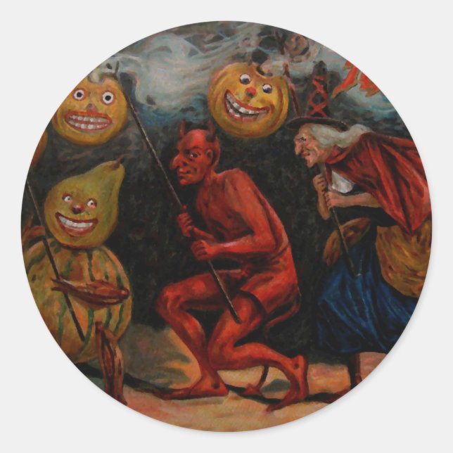 VINTAG HALLOWEEN STICKER, Raphael Tuck 1909 Runder Aufkleber (Vorderseite)