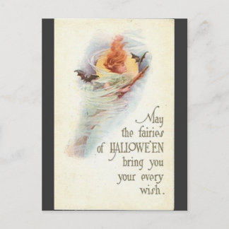 Vintag-halloween-women-bats-broomstick-Karte Postkarte